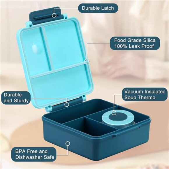 Bento Lunch Box for Kids with 8oz Soup Thermo&Lunch Bag, Leak-Proof Lunch Food - Picture 4 of 7